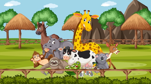 Cena com animais selvagens no zoológico durante o dia
