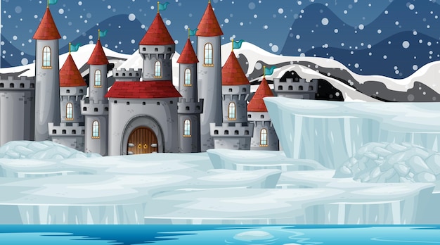 Cena com castelo na neve