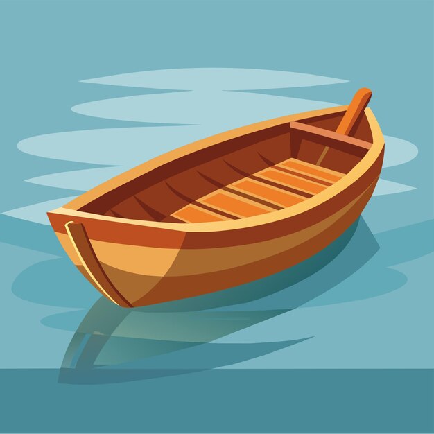 Vetor cena com um barco de madeira na costa desenhado à mão adesivo conceito de ícone ilustração isolada