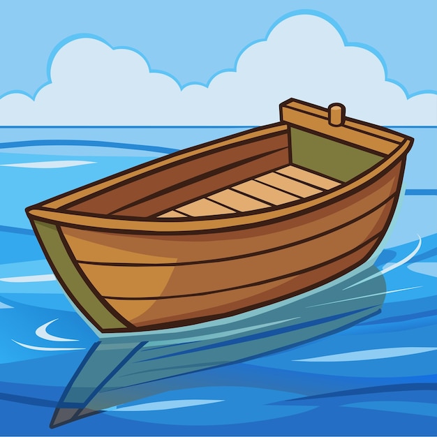 Vetor cena com um barco de madeira na costa desenhado à mão adesivo conceito de ícone ilustração isolada