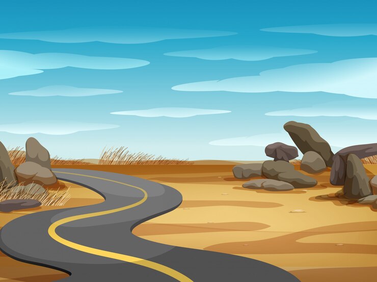 Vetor cena, com, vazio, estrada, em, deserto, terra