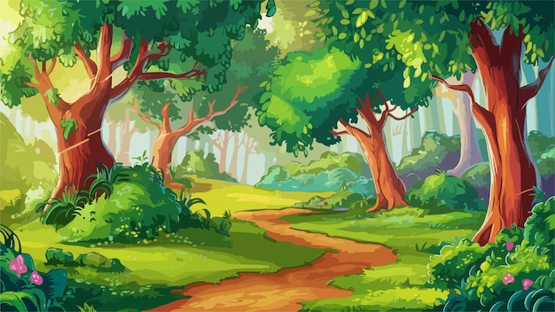 cena da floresta de desenho animado com várias árvores da floresta ilustração renderização 3D