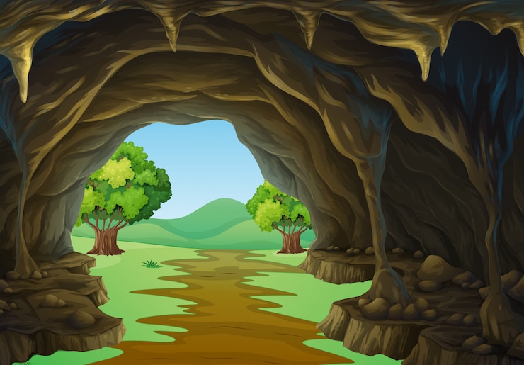 Vetor cena da natureza da caverna e trilha