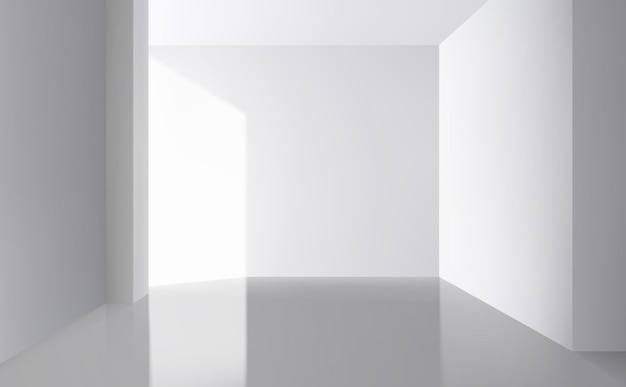 Cena de estúdio de fundo branco 3D Vitrine mínima render parede cinza pastel em arquitetura em perspectiva pano de fundo para apresentação de produto com luz e sombras ilustração vetorial
