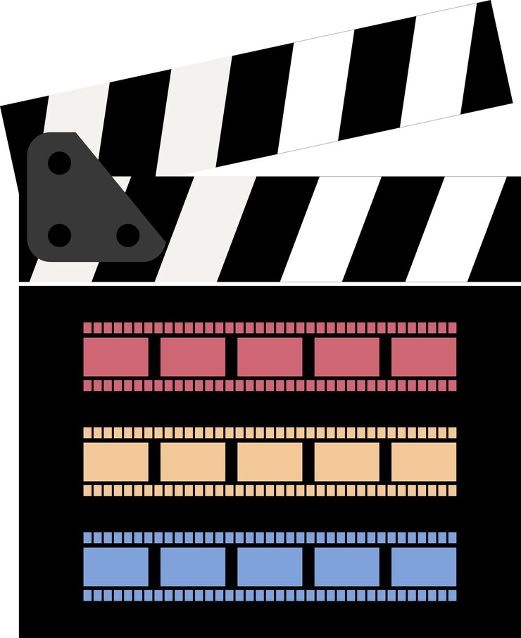 Vetor cena de filme clapperboard slate filme cinema teatro ilustração de rolo de filme