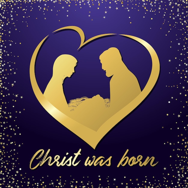 Cena de natal do menino jesus na manjedoura com maria e josé no coração. símbolo do amor de deus.