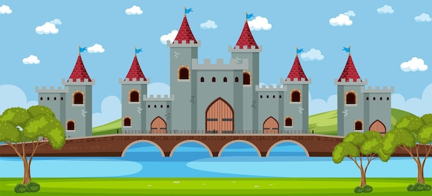 Cena de paisagem com castelo medieval