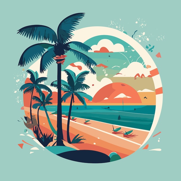 cena de praia tropical vetorial com muitas palmeiras durante o dia