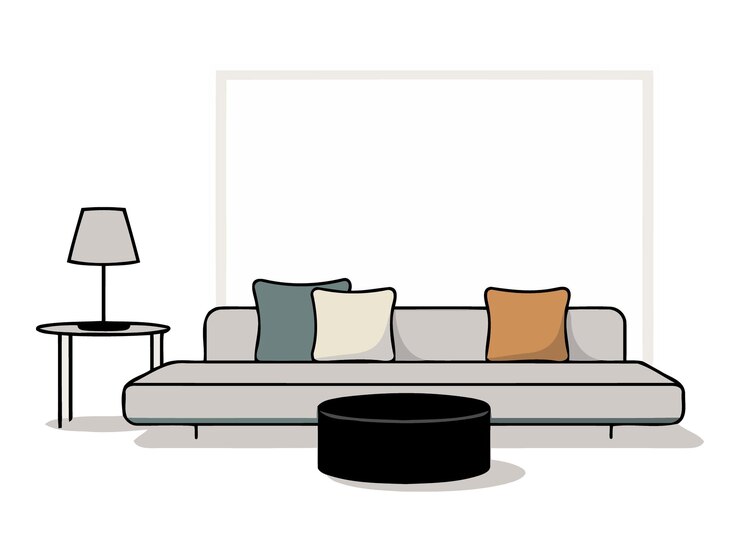 Vetor cena de sala de estar moderna com lâmpada de sofá e mesa lateral