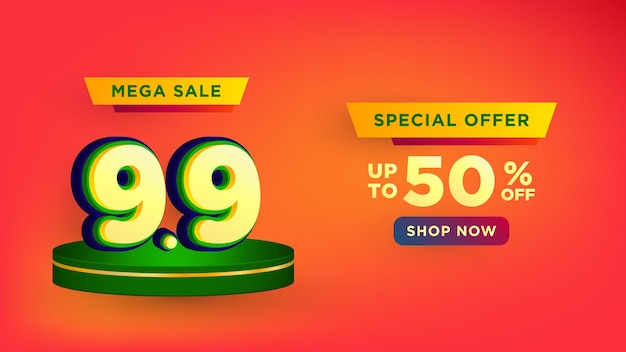 Cena do pódio de compras de 99 dias para banner de cartaz de mídia social e campanha ou promoção do site