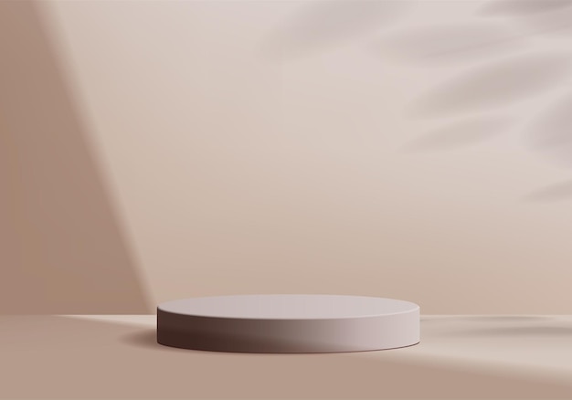 Cena mínima abstrata do cilindro com plataforma geométrica. Renderização de fundo de verão com pódio. estande para mostrar produtos cosméticos. Vitrine de palco em pedestal moderno estúdio bege pastel
