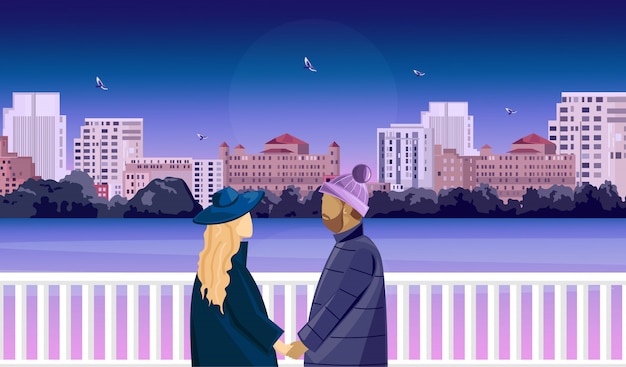 Cena romântica de um casal maduro na ponte se preparando para beijar