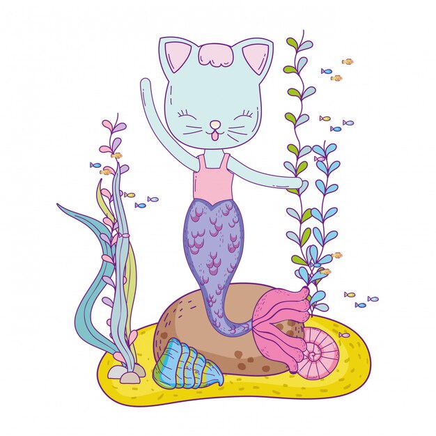 Vetor cena submarina cute purrmaid