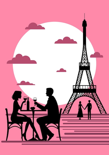 Vetor cena vetorial amor em paris com a torre eiffel à distância