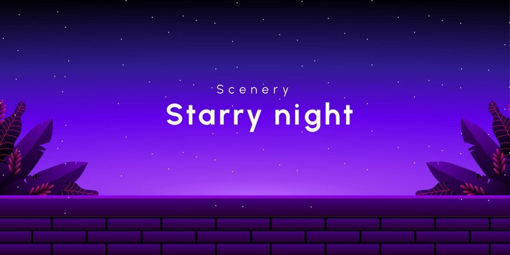 Vetor cenário céu roxo com ilustração de noite estrelada