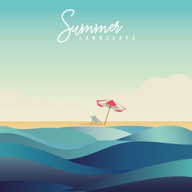 Cenário de viagem de verão colorido com um guarda-chuva de resort vetor grátis