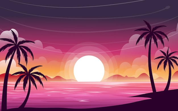 Cenário do pôr do sol na paisagem da praia
