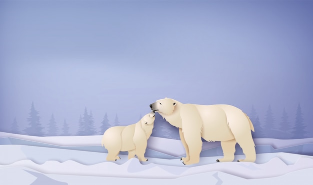 Cenas de inverno de vida selvagem com urso polar