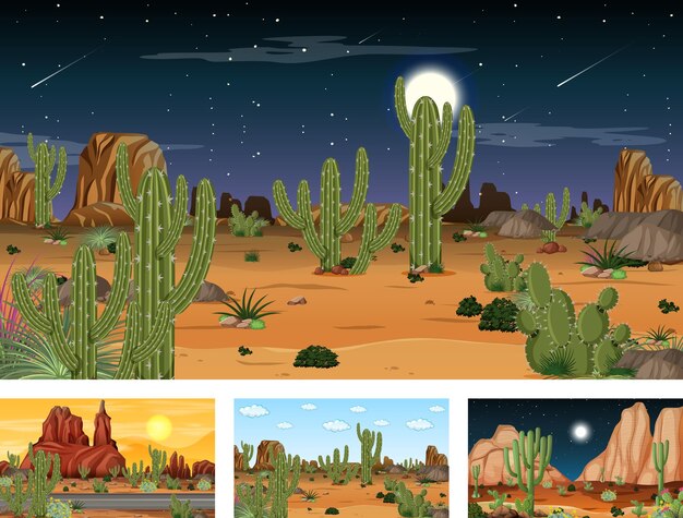 Vetor cenas diferentes com paisagem de floresta do deserto