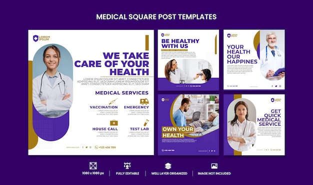 cenografia plana modelo de panfleto quadrado médico design de postagem do instagram