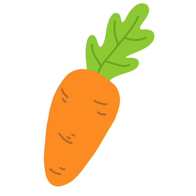 Vetor cenoura com vegetais verdes para comer doodle cartoon flat