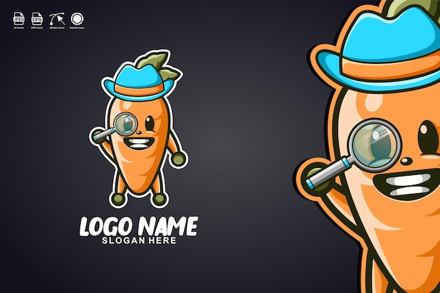Vetor cenoura detetive design de logotipo de personagem mascote fofa