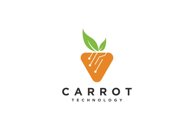 Cenoura fruta vegetal comida folha laranja tecnologia design de logotipo simples minimalista