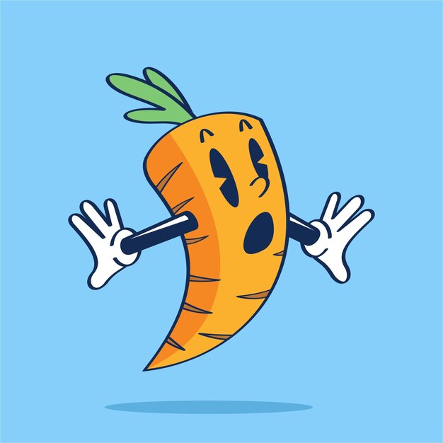 Cenoura Personagem De Desenho Animado Choque Expressão Mão Desenho Ilustração Vetorial