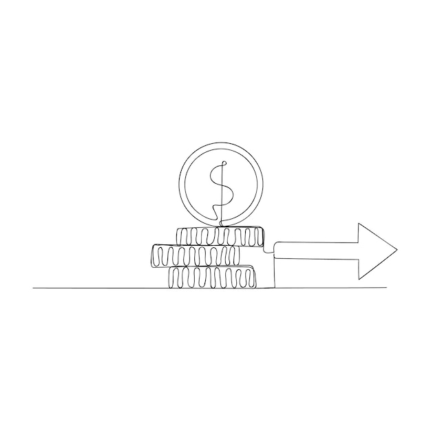 Centavos de centavo de desenho de linha contínua com seta são desenhados em uma linha preta em um fundo branco ilustração vetorial