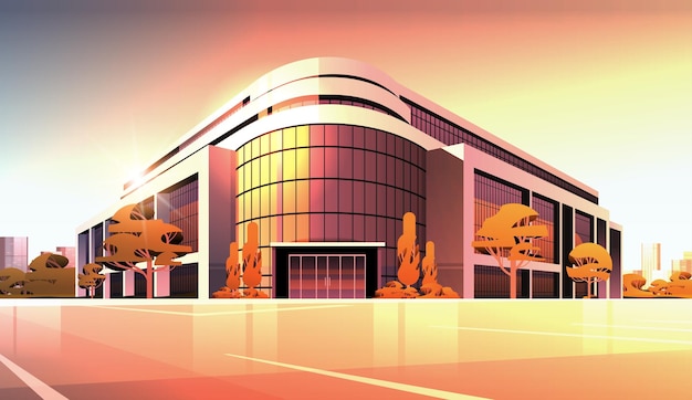 Centro de negócios comercial exterior do prédio de escritórios moderno com grandes janelas panorâmicas paisagem urbana de fachada de vidro