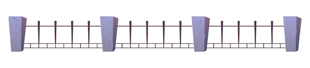Vetor cerca de aço com postes de concreto em estilo cartoon