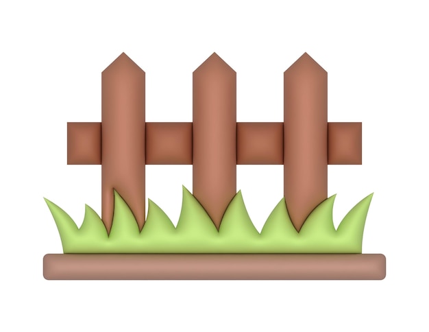 Cerca e grama de jardim marrom 3d