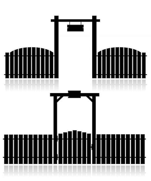 Vetor cerca preta com portão isolado no branco