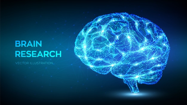 Cérebro. cérebro humano digital abstrato poligonal baixo. conceito de tecnologia de ciência de emulação virtual de inteligência artificial.
