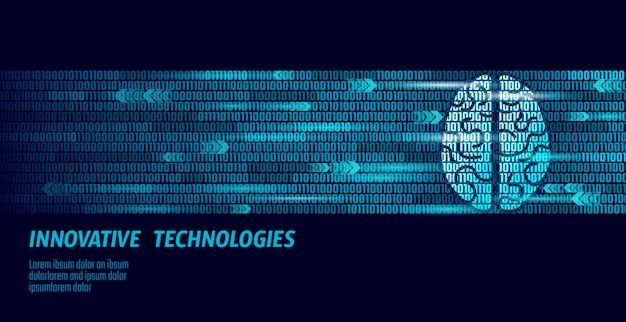 Cérebro humano ativo inteligência artificial próximo nível homem habilidades mentais código de números binários de big datatecnologia realidade aumentada azul brilhante símbolo de sabedoria ilustração vetorial arte