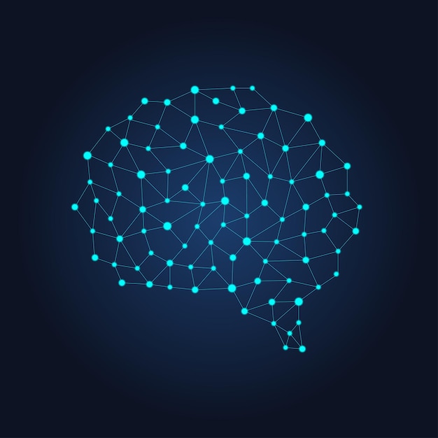 Vetor cérebro humano digital de nós e conexões. rede neural futurista