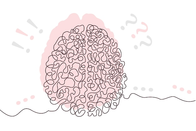 Cérebro mão desenhada ícone desenho de linha contínua e silhueta plana rosa órgãos humanos medicina conceito moderno um design de linha única contorno imagem simples preto e branco vetor