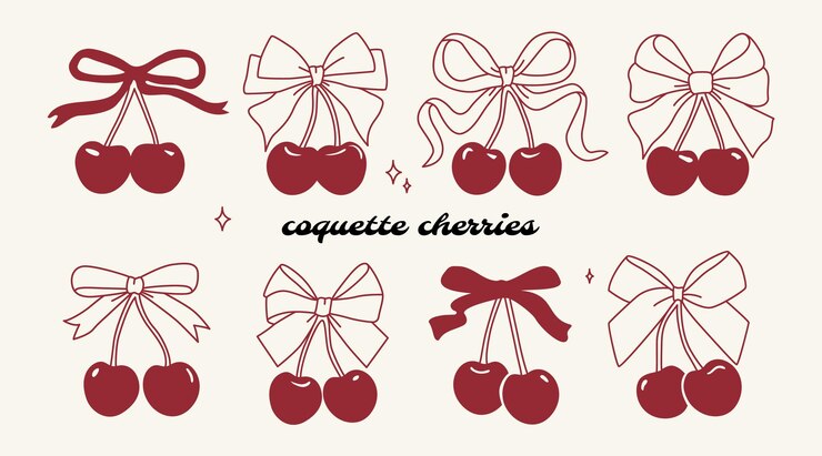 Cerejas coquete com presente Cerejas de arco com fita bonito conjunto de arte de linha da moda