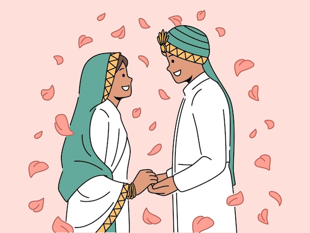 Cerimônia de casamento árabe sorridente dos noivos