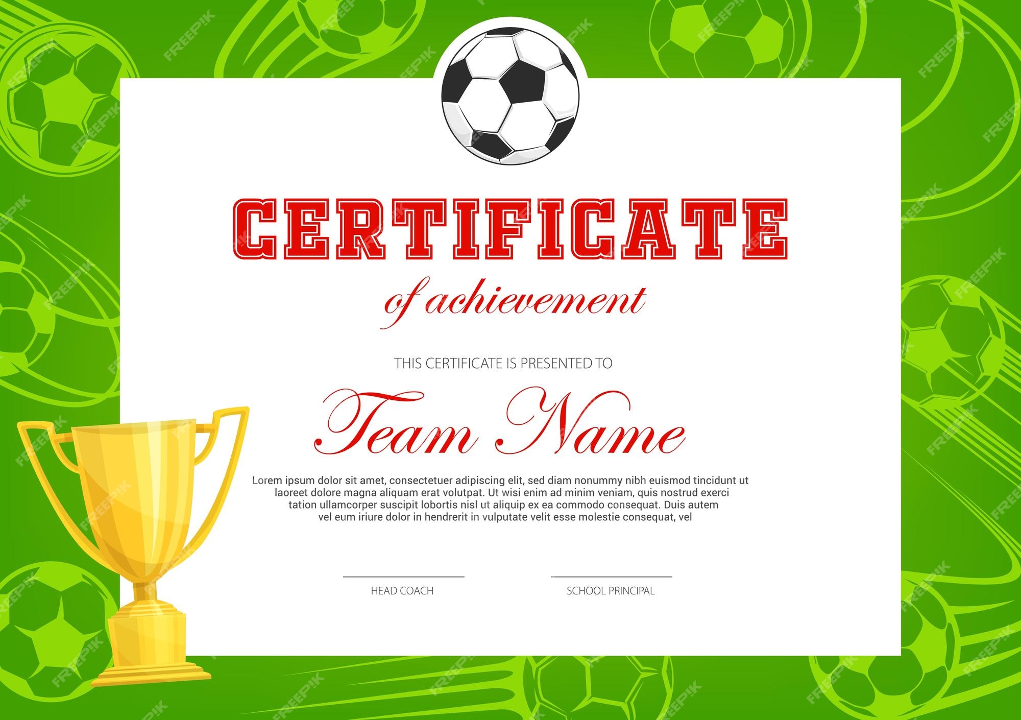 Certificado de conquista no jogo de futebol de futebol