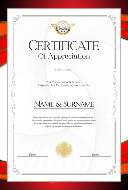 Certificado de design retrô colorido ou modelo de diploma
