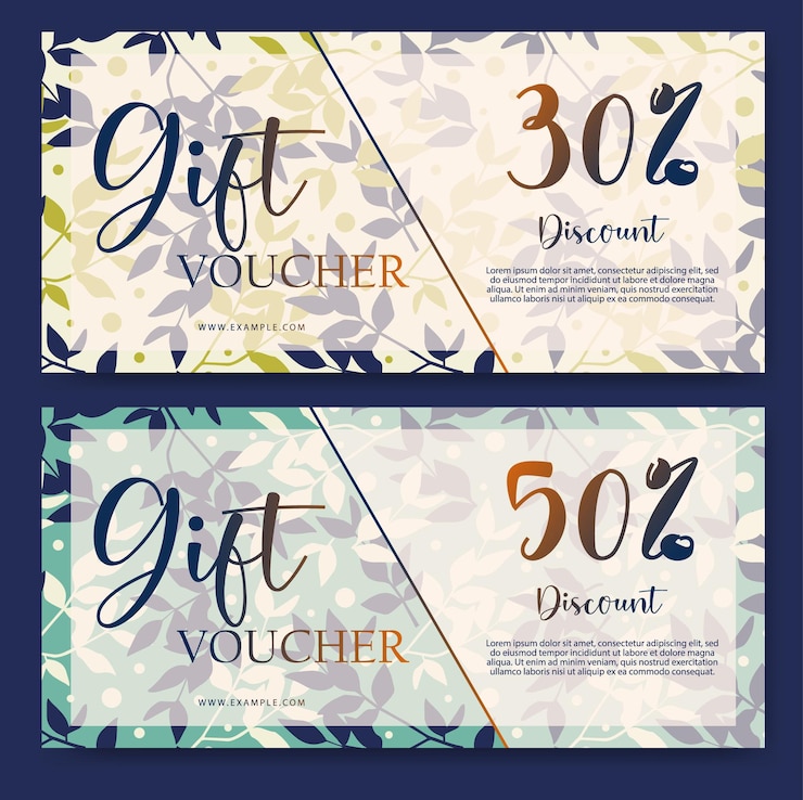 Vetor certificado de presente com design 2d brilhante conjunto de vales de presente com fundo floral modelo vetorial para cartão de presente