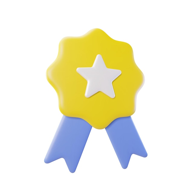 Certificado distintivo ícone de distintivo amarelo de ilustração vetorial 3d com estrela e fita Fundo isolado
