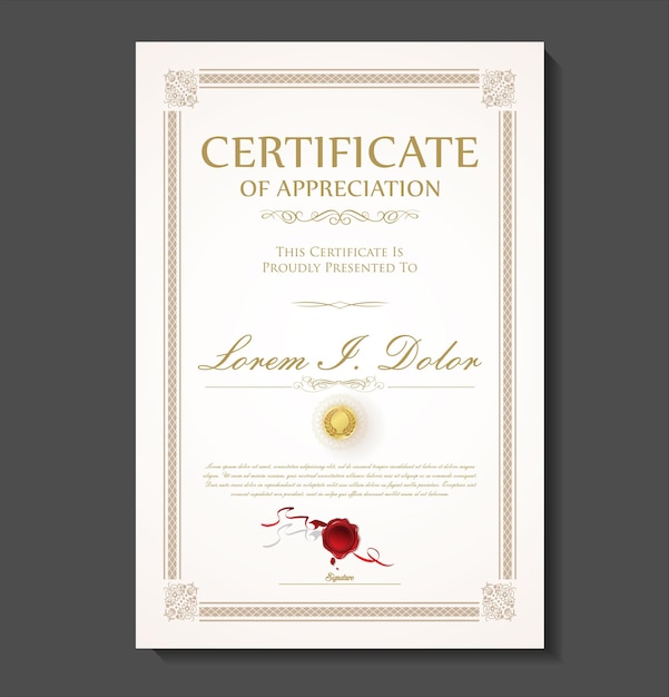 Certificado ou diploma de design retro vintage