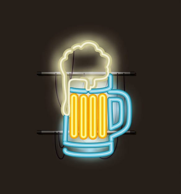 Vetor cerveja jarra luz neon