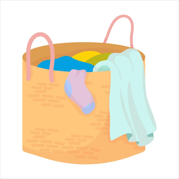 Vetor cesta com roupas sujas gráficos vetoriais de lavanderia doméstica em um fundo branco