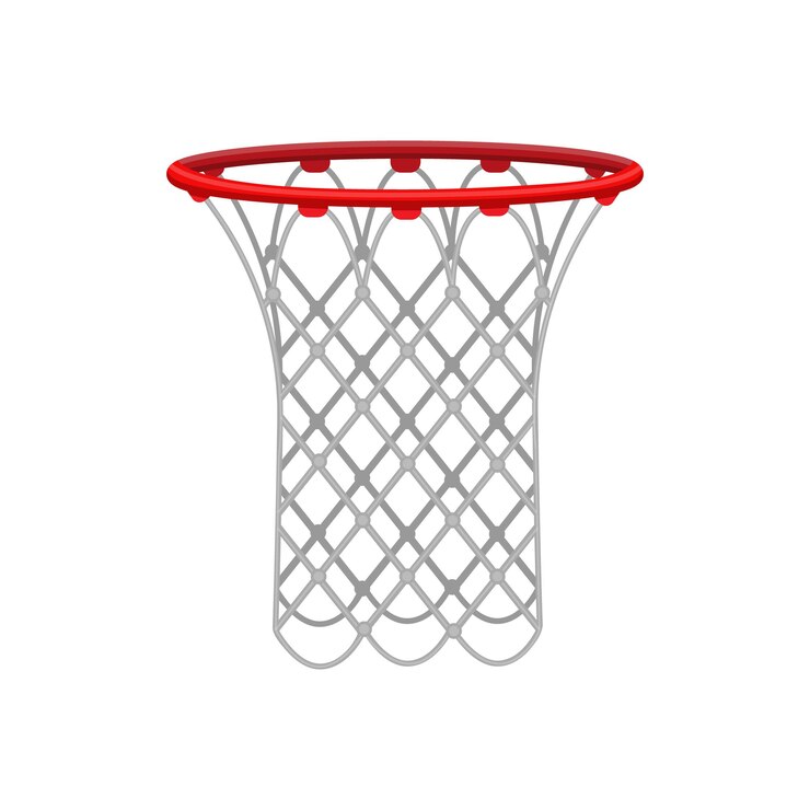Vetor cesta de basquete vermelha com rede de corda, para jogar basquete. equipamentos esportivos. ilustração em vetor isolada em um fundo branco.