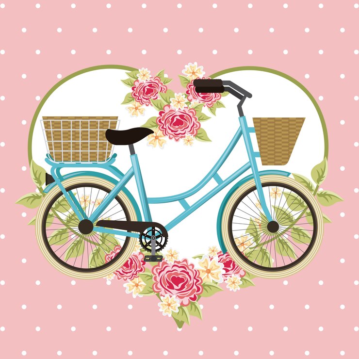Vetor cesta de bicicletas vintage decoração de coração de flores