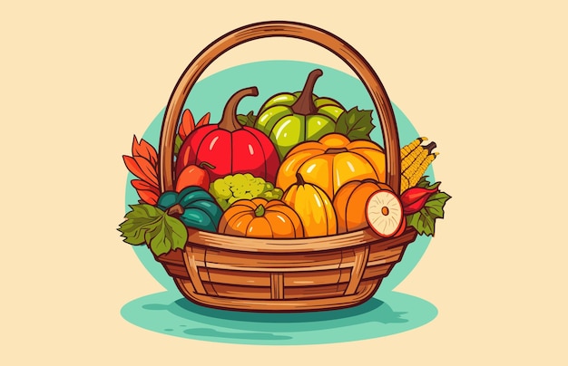 Vetor cesta de colheita de outono ilustração vetorial cesta de colheita colorida