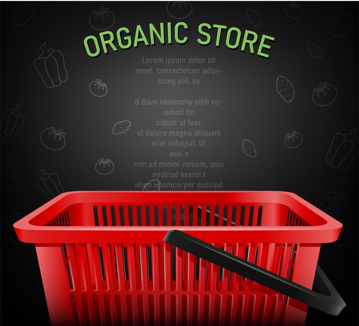 Vetor cesta de compras vermelha realista, ilustração de loja orgânica